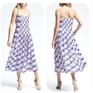Banana Republic Lavender Plaid A-Line Slip Sleeveless Midi Dress Womens Size 2